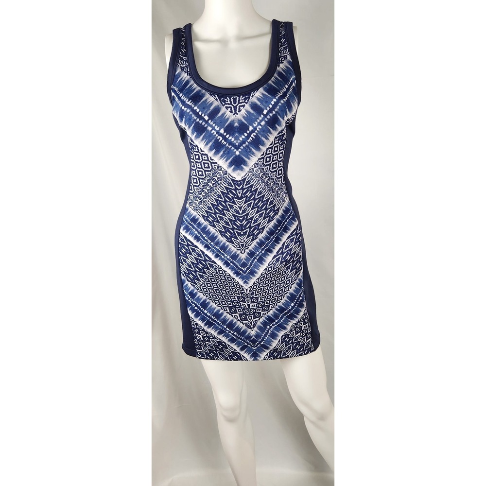 Vintage Venus Blue Geometric Bodycon Mini Dress – 90s Indie – S/M